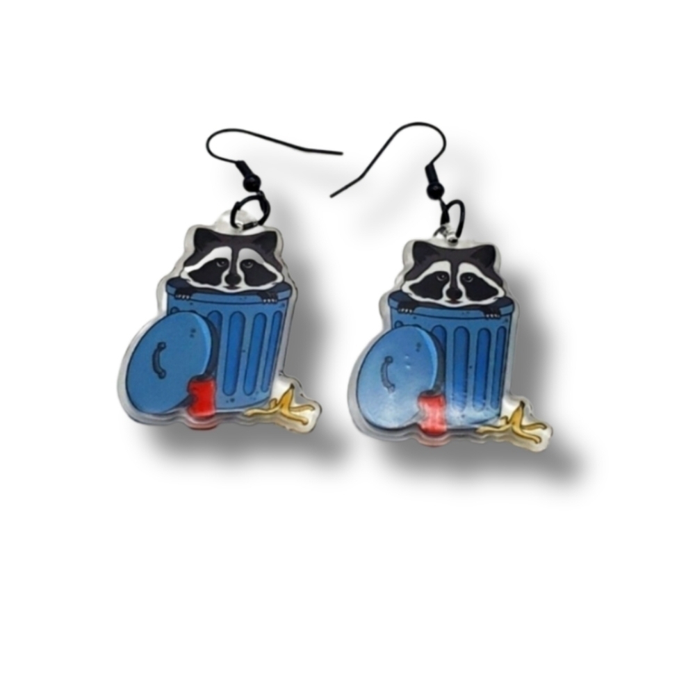 Racoon in Trashcan funny & cute Earrings